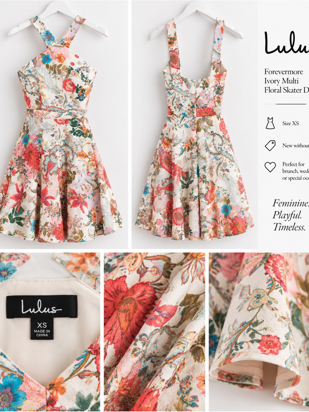 Lulu's Ivory Multi Floral Fit-and-Flare Dress